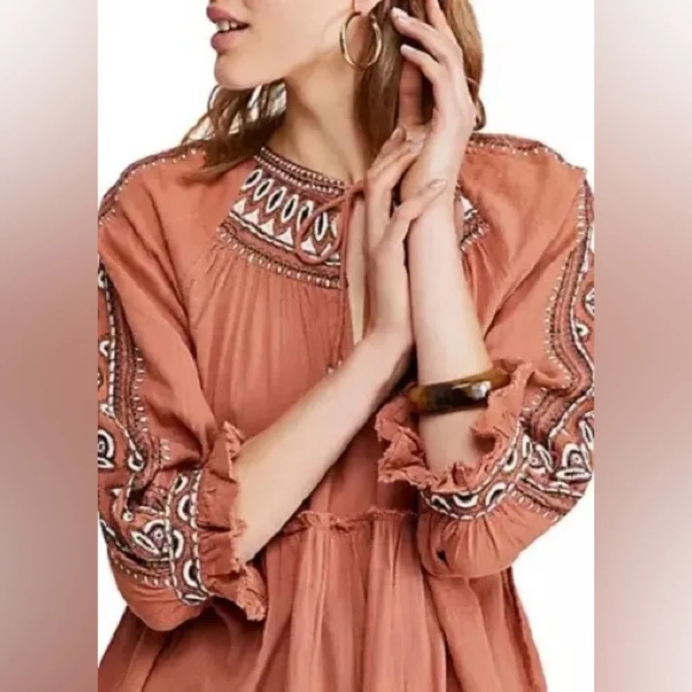 Free People Dream Weaver V-Neck Embroidered Tunic